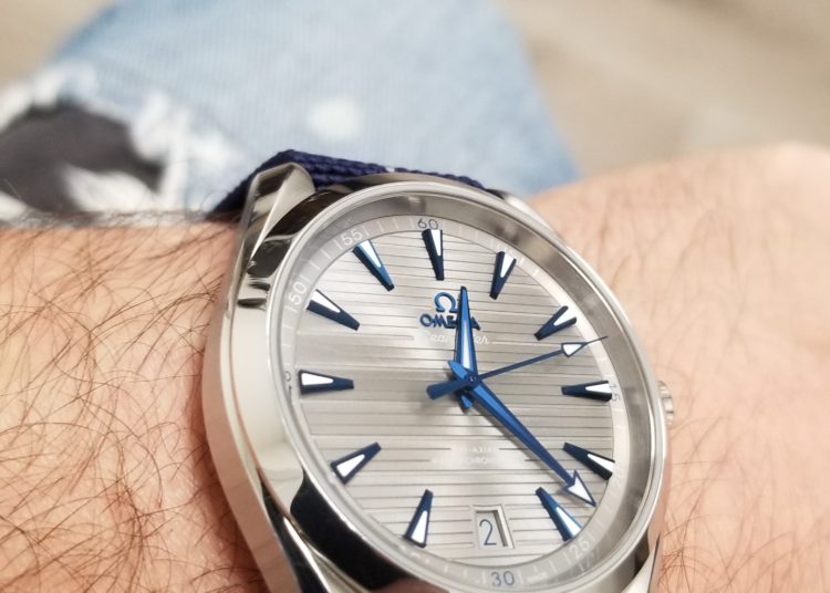 Omega aqua terra outlet on wrist