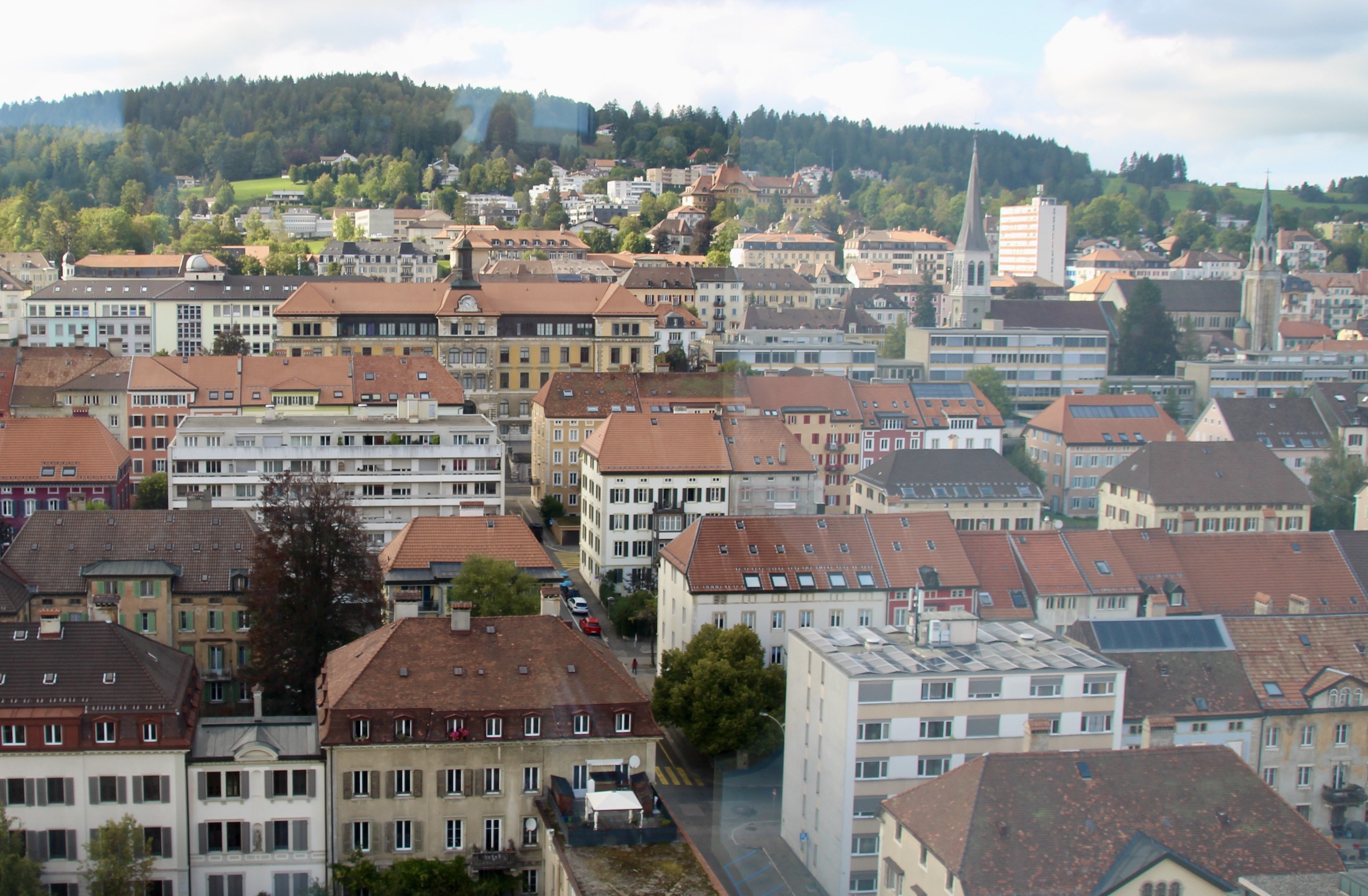 View of La Chaux-de-Fonds, the large library in the background